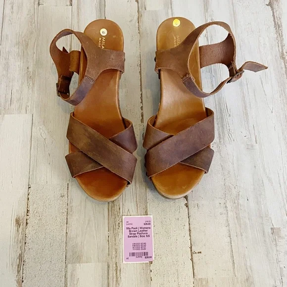 Mila Paoli | Womens Brown Leather Strap Platform Sandals | Size: 9.5 - Picture 2 of 13